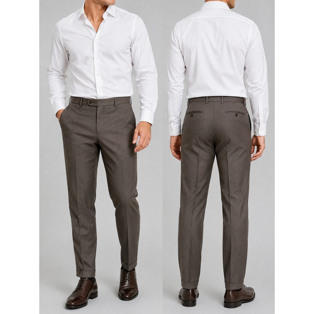 Zanella Dress Pants Men 38 Brown Excellent Devon‎ Wool Cuffed Made in Italy